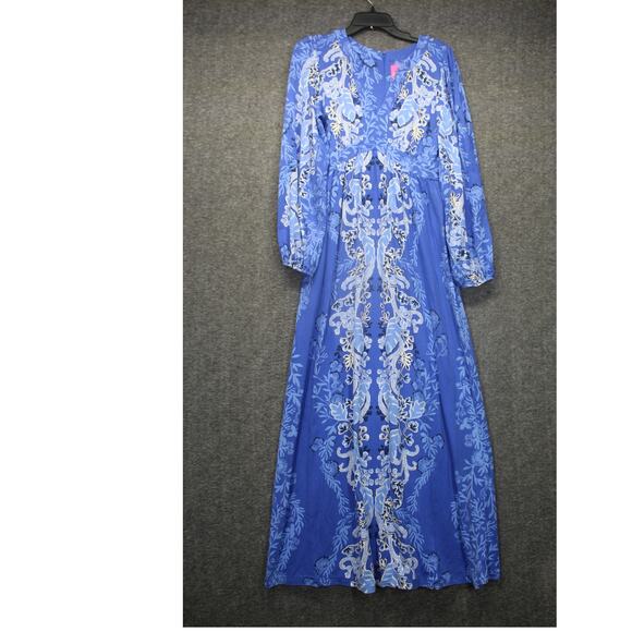 Lilly Pulitzer Wexlee Maxi Dress Alba Blue Baja Cove 6 Floral Coral Vacay - Picture 1 of 6